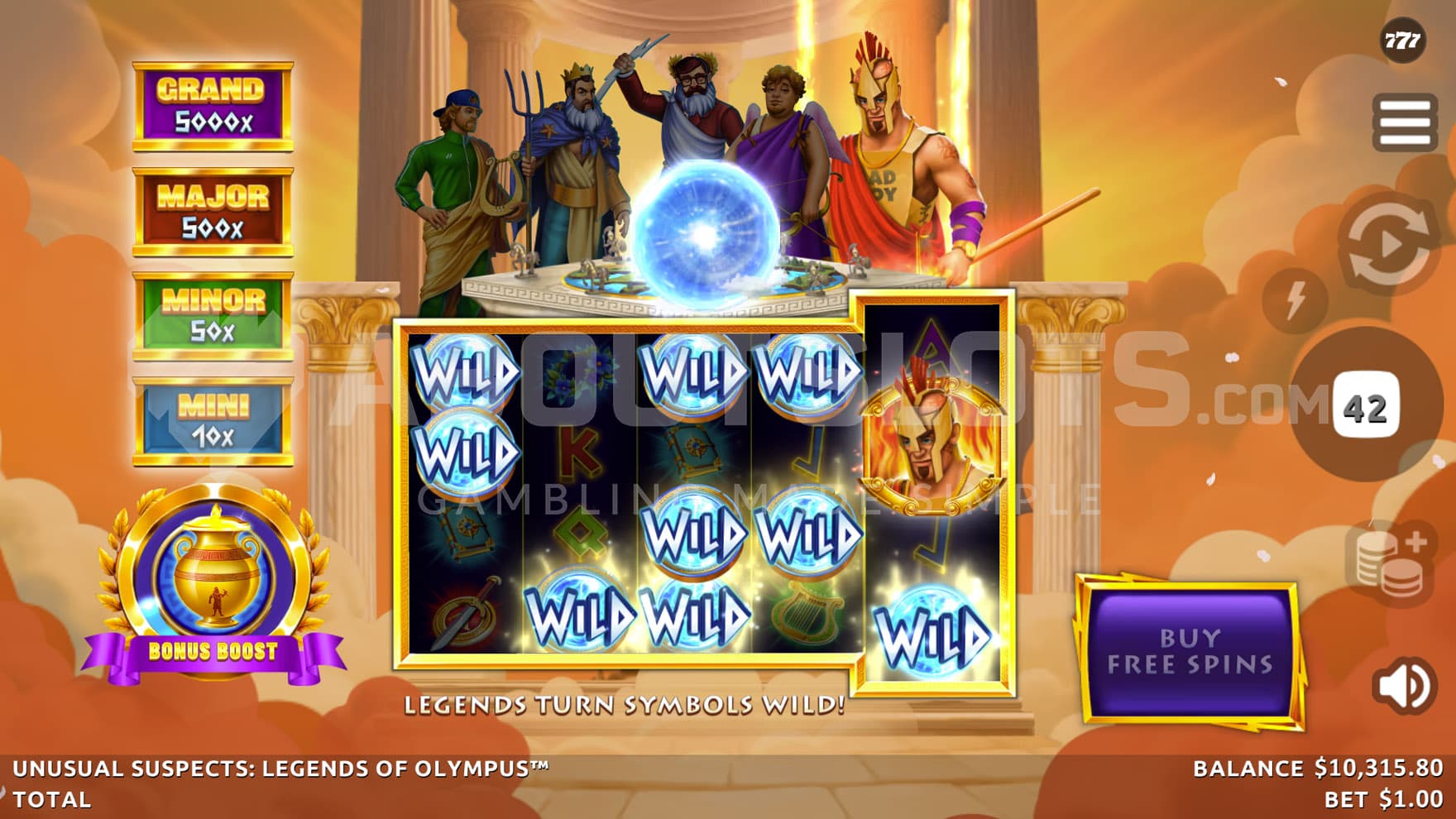 Divine Wilds feature triggered in the base game, adding a random number of Wild symbols to the grid.