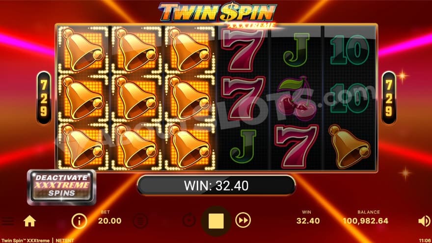 XXXtreme Spins being active with 3 twin reels.