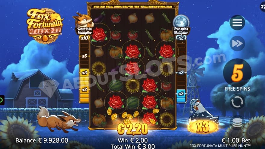 Free Spins bonus game with 5 free spins remaining.