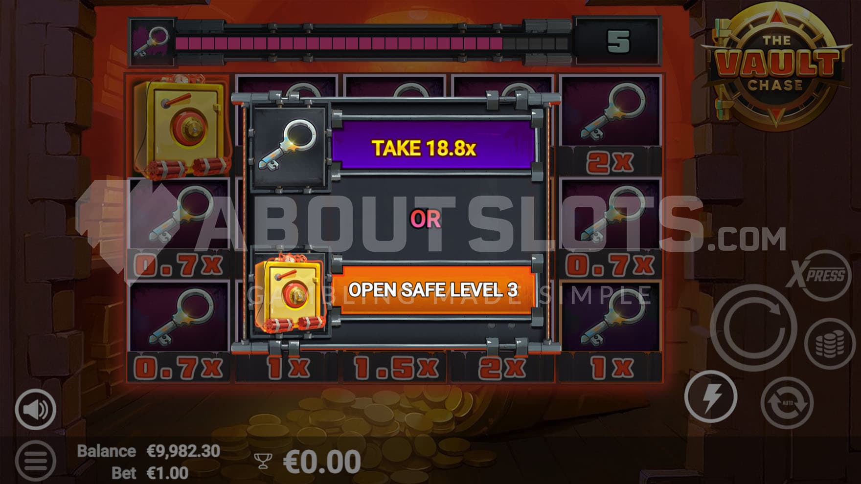 Vault Break feature triggered in the base game, offering 2 choices of winning a prize.