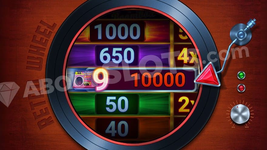 A wheel on a vinyl record with cash values and multipliers.