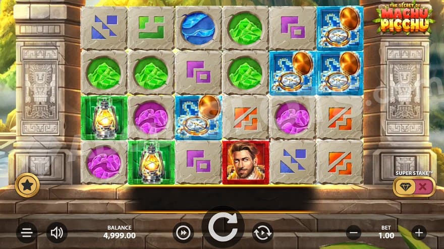 A six reel slot outside a temple.