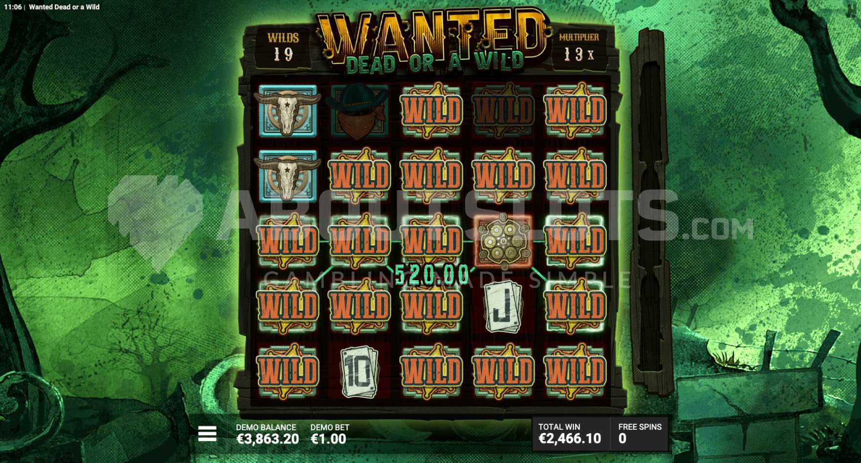 Showdown spins taking place during the Dead Man's Hand feature.