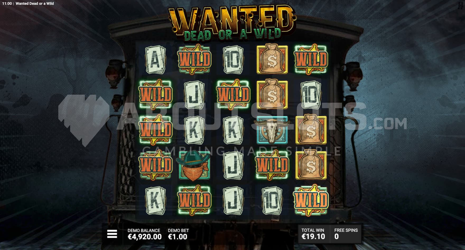 The Great Train Robbery feature with nine sticky wild symbols on the reels.