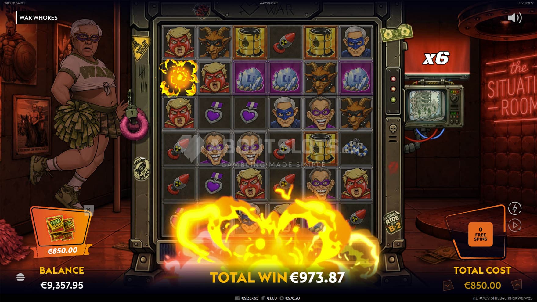 Screenshot of the Bonus Game in progress, showing the global multiplier applied to the total win.