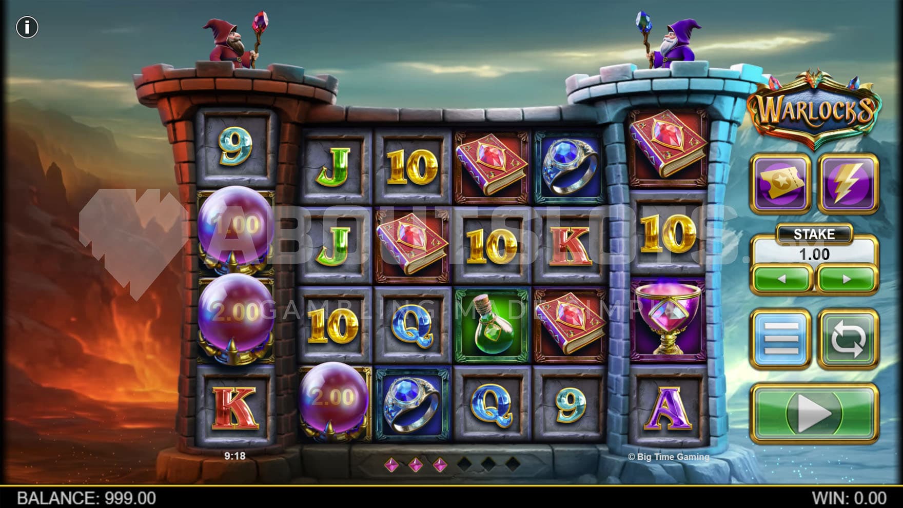 Base Game view of a 6x4 grid fitted into walls of a stone citadel.