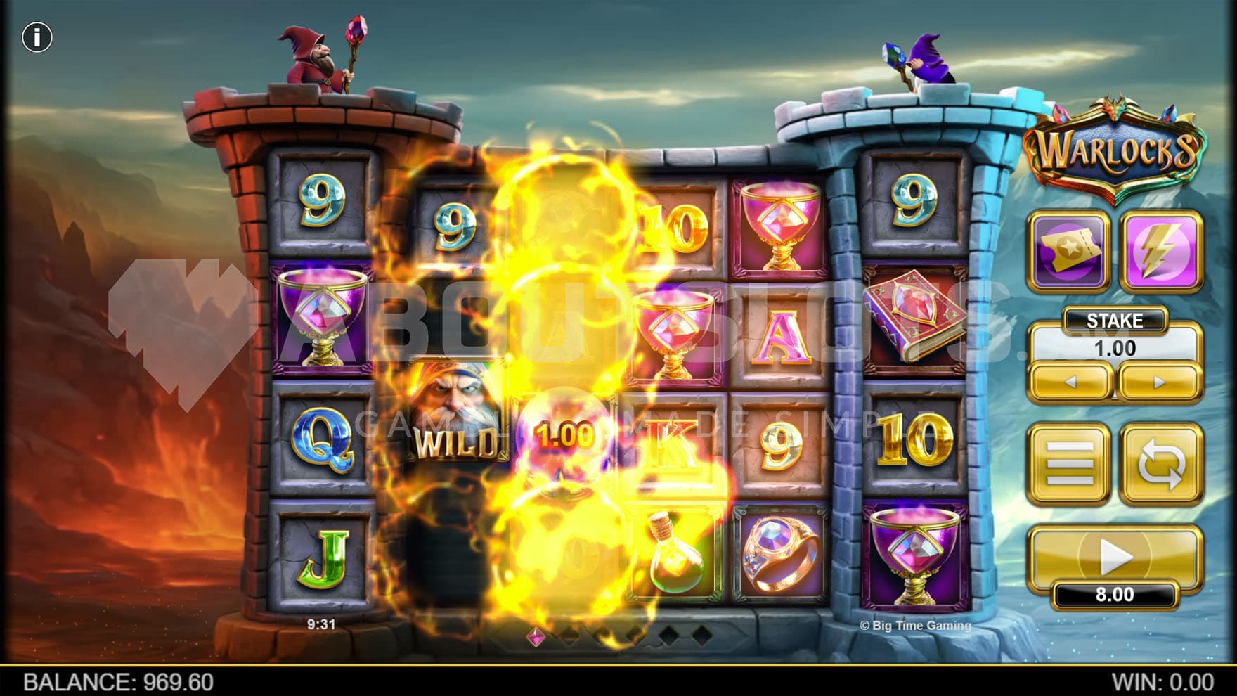 Warlock Bonus triggered in the base game, destroying all symbols on the grid except Wilds and Orbs.