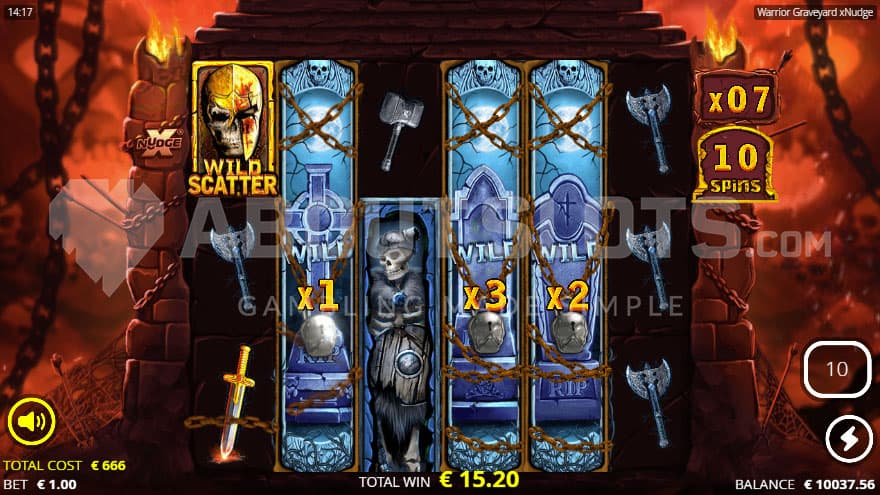 Death Spins feature with three fully expanded wild symbols.