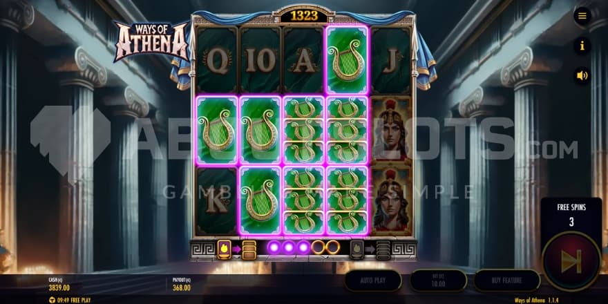A screenshot of the free spins feature with mystery symbols