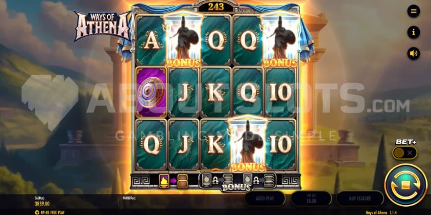 A screenshot of 3 bonus symbols landing