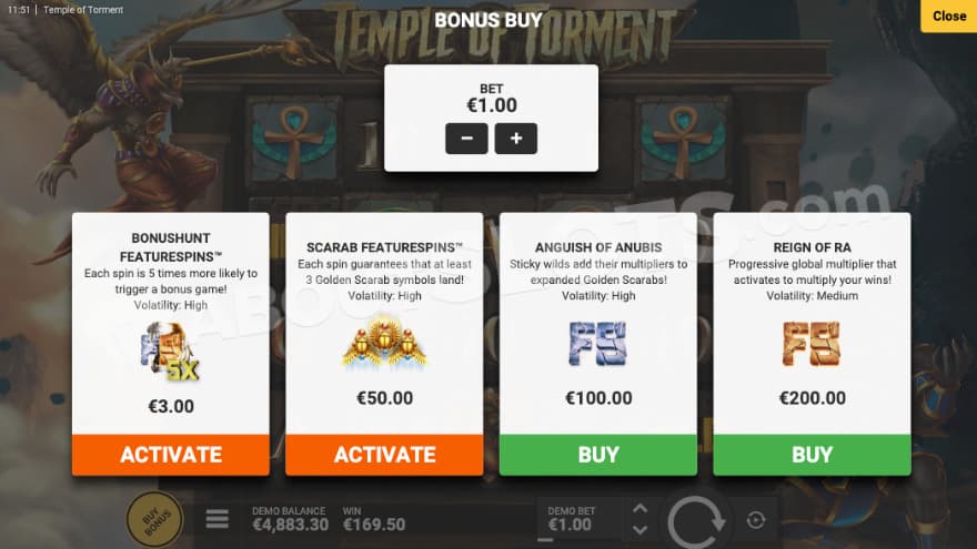 Bonus Buy feature with 4 options to choose from.