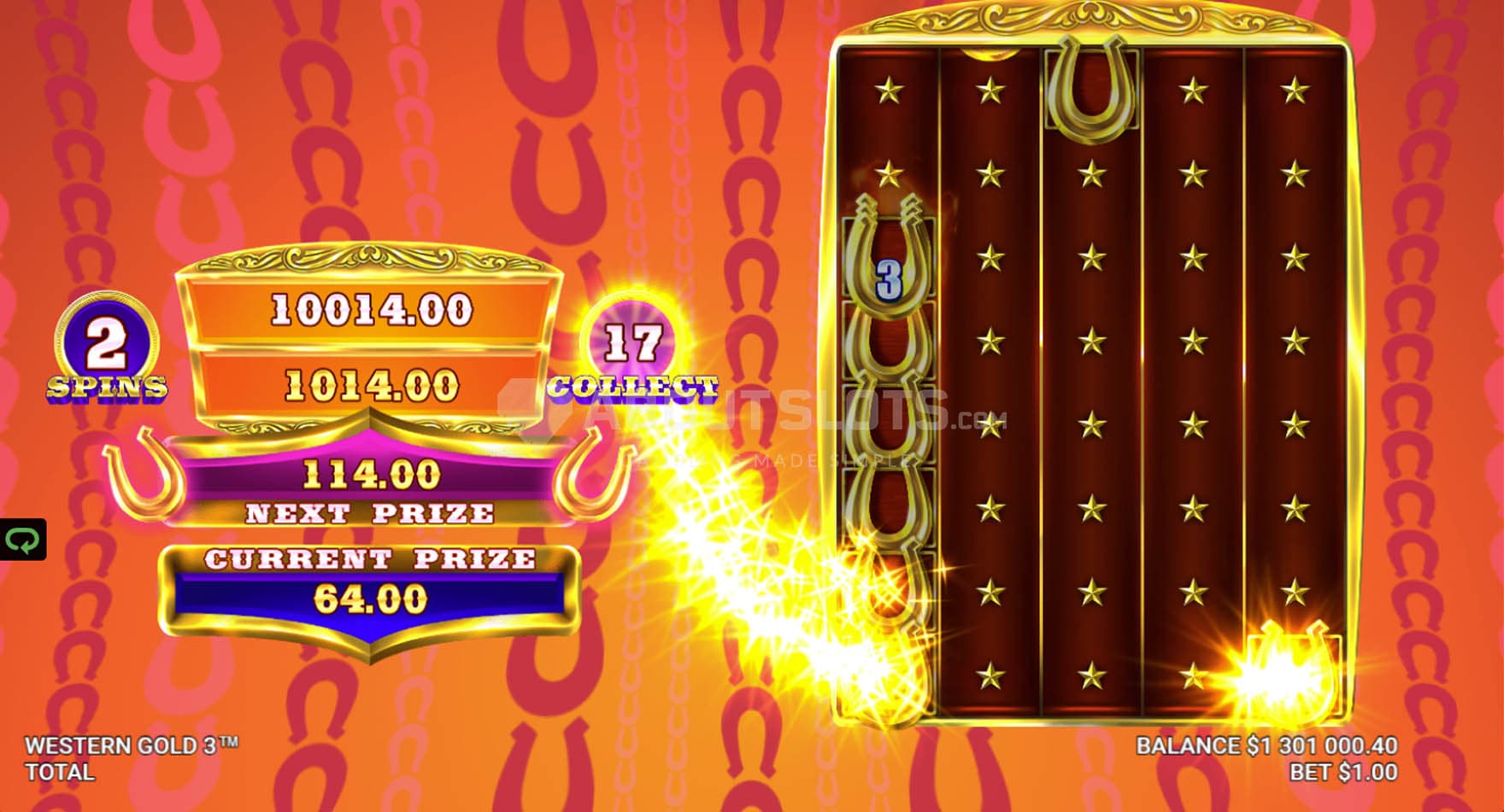 Screenshot of Bonus Spins in progress, showing Scatter symbols being collected in the meter.