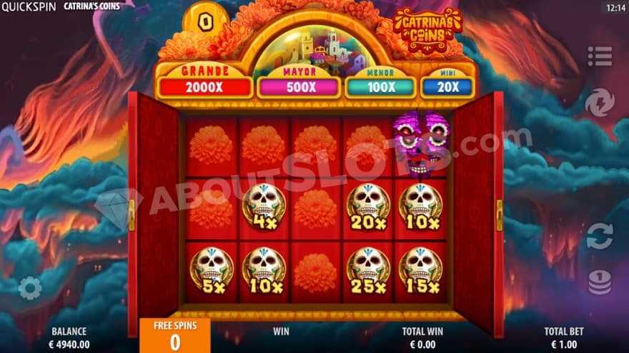 Bonus game where you can see various Jackpots above the reels.