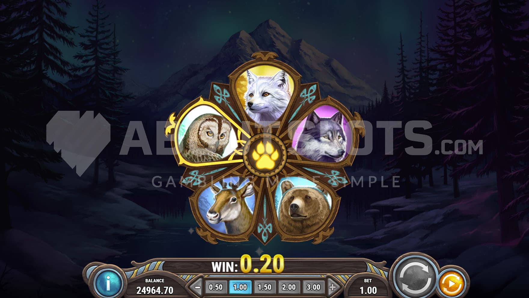 Northern Lights Wheel bonus, selecting one of five bonus games.