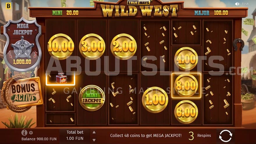 8 coins on the reels in the Coin Respin Bonus Game Feature.