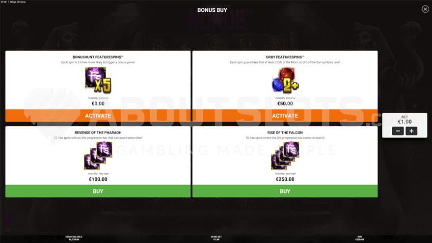 Feature Buy with four options to choose from.
