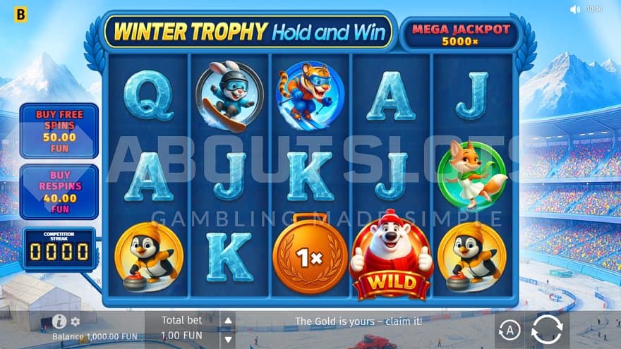 A casino slot with a winter sports theme.
