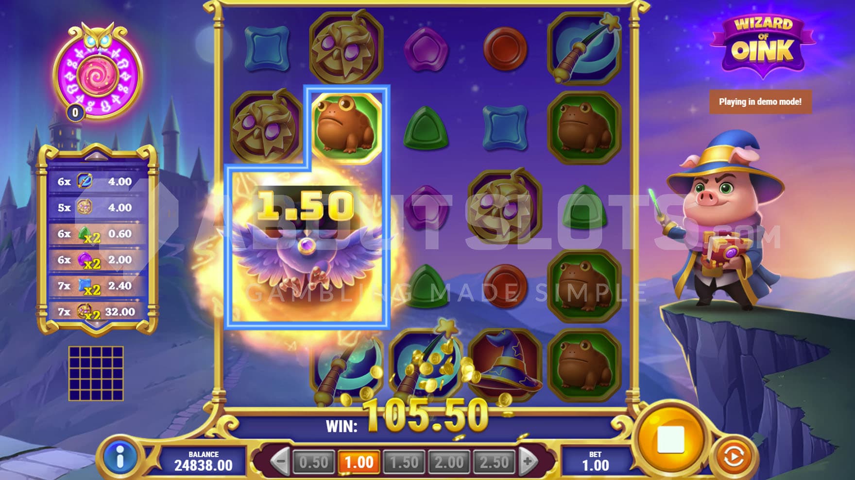 Magical Spin feature in progress, showing a 2x2 Mega Wild occupying reels 1 and 2.