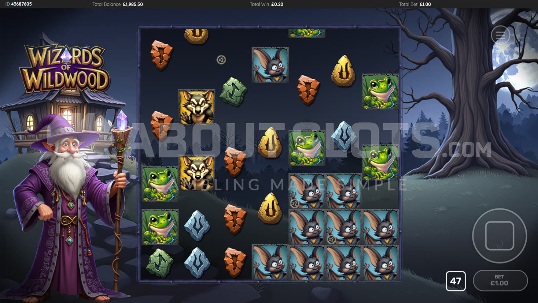 Magnet modifier triggered in the base game, arranging matching symbols into a cluster at the bottom of the screen and triggering a redrop.