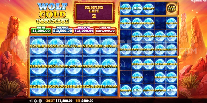 A screenshot of the Money Respin Feature where all grids are unlocked.