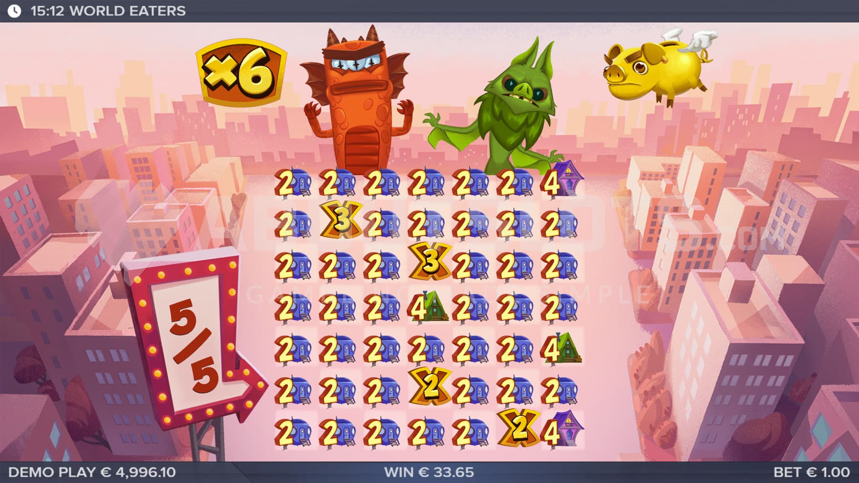 Bonus Game in progress, showing a global multiplier increased to x6.