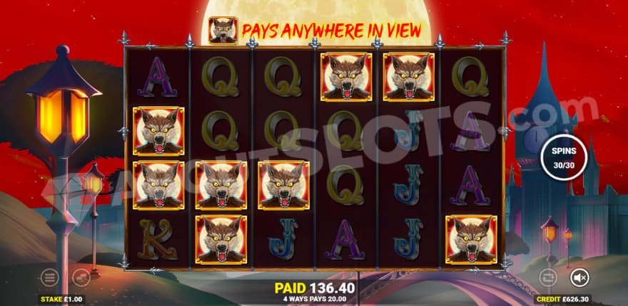 Free Games with only the red wolf symbol active.