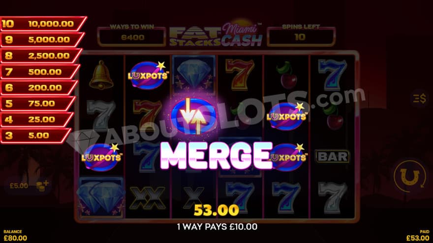 Free games bonus with a merge modifier on the reel.