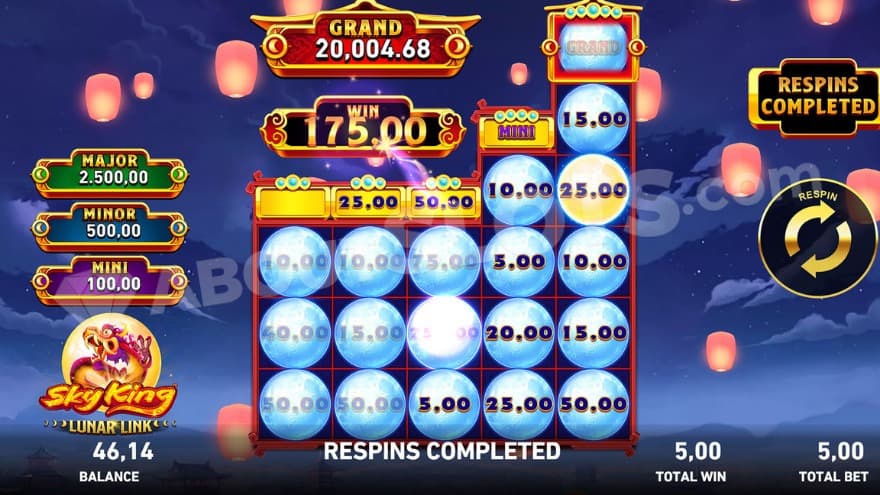 A win of 175 in the Hold & Win feature.