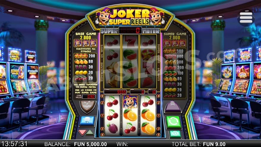 Base game with slot machines in the background.