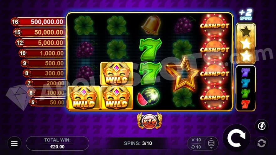A win with Wild Symbols on the first and second reels in the Free Spins.