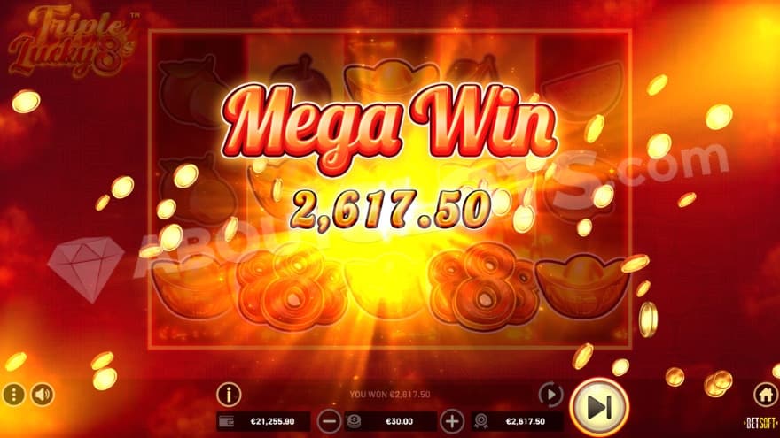 Mega win taking place on the screen.