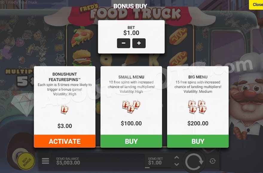 A menu offering the free spins in different modes.