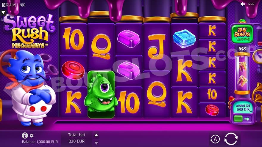 A blue character in a chef's robe stands next to the Megaways reels.