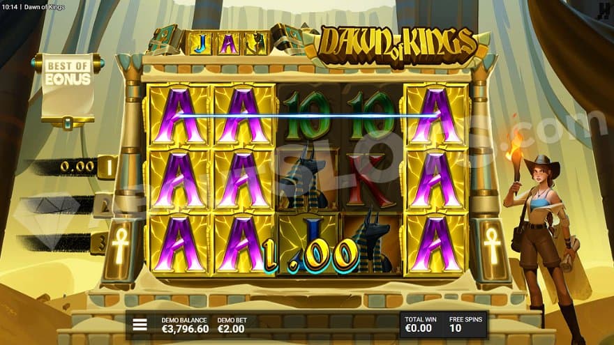 A win with A symbols covering reels 1, 2, and 5.