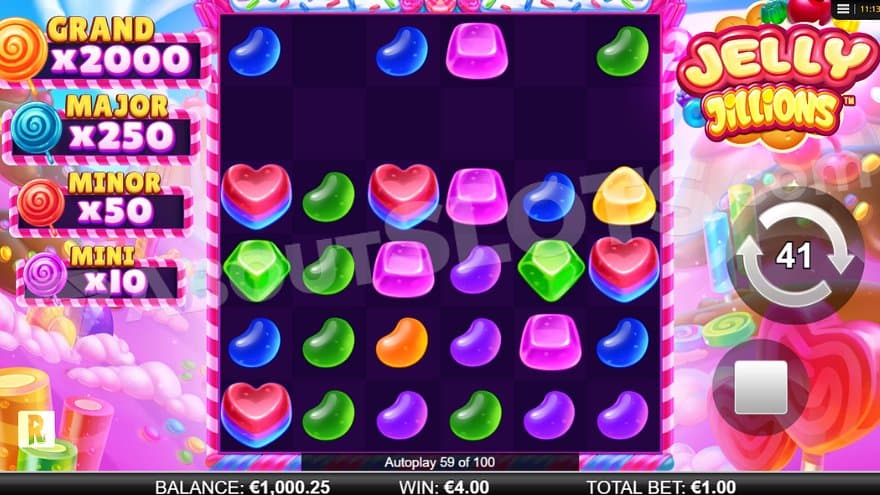 Winning symbols vanish from the fifth and sixth row in a 4X win.