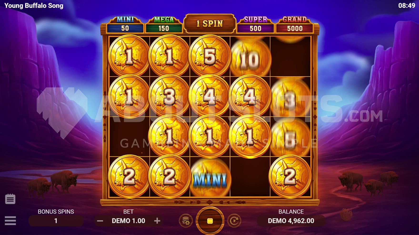 Bonus Game in progress, showing multiple coins with instant prizes locked on the reels.