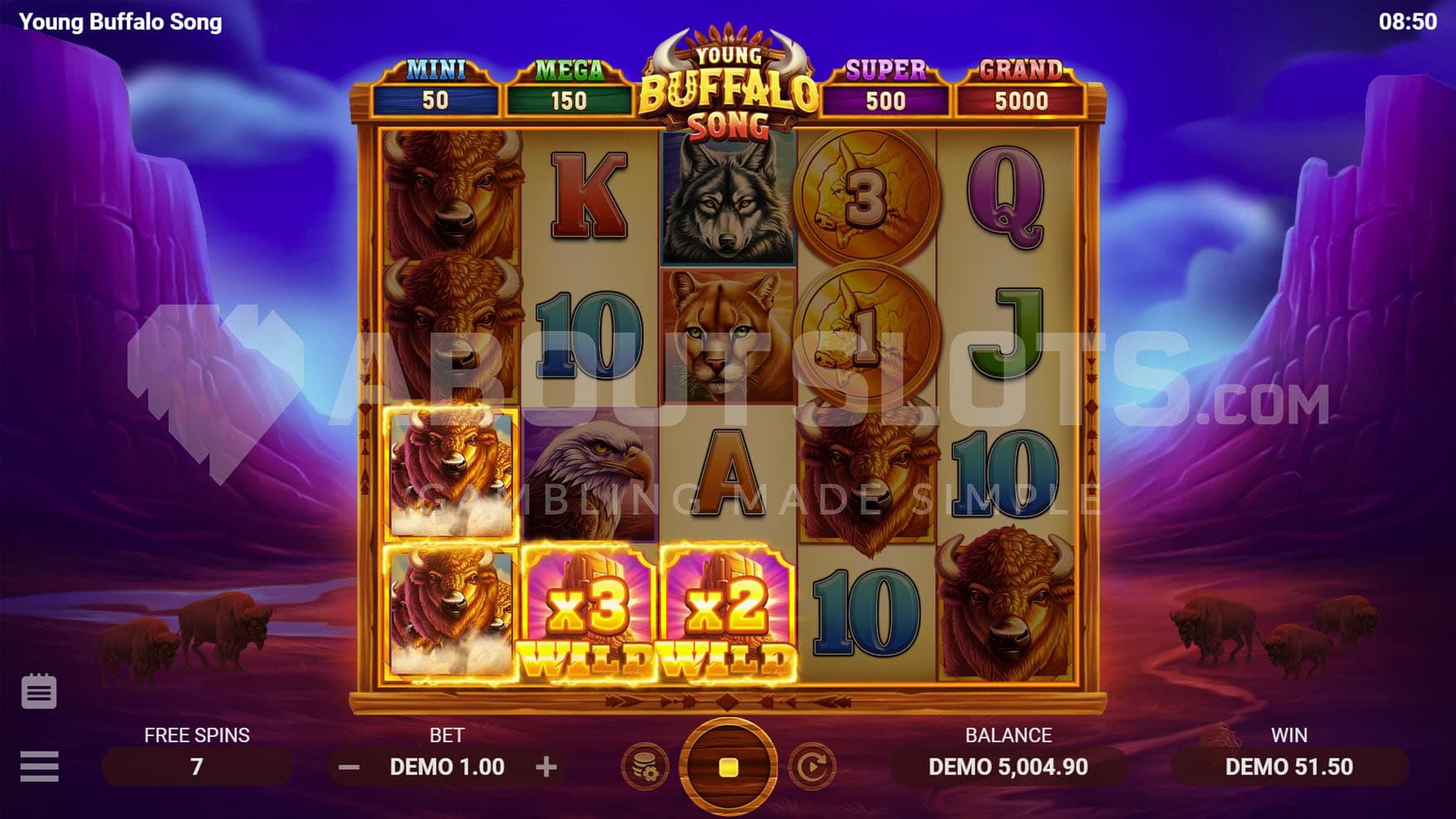 Free Spins bonus in progress, showing 2 multiplier Wilds with values of x3 and x2 forming a win.