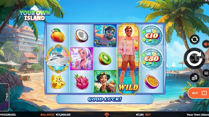 A casino slot on a tropical beach.