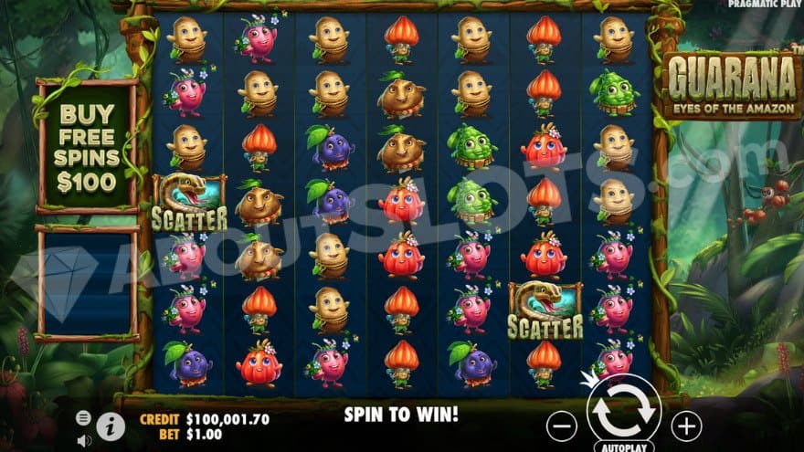 A grid of 7 reels and 7 rows in the Amazon rainforest.