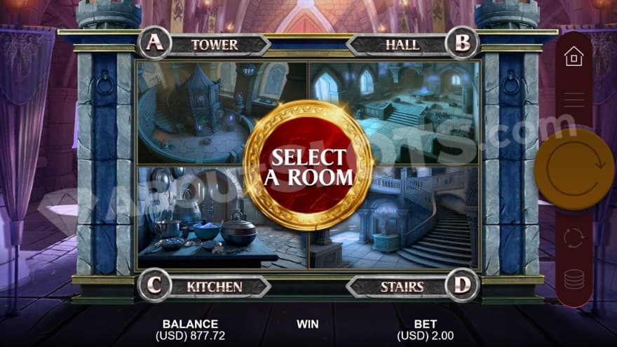 Select free spins feature where you can choose from four different rooms.