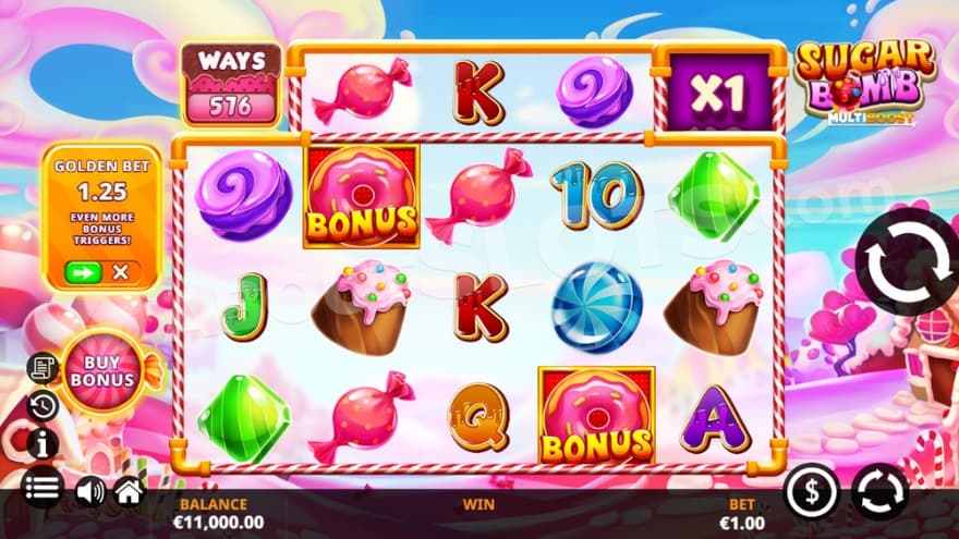 Base game with a candy land in the background.