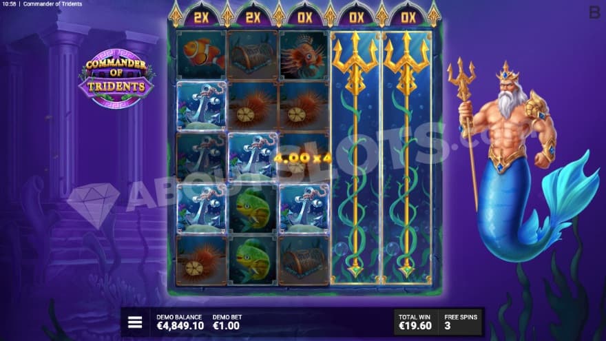 Bonus game with two expanding wild tridents on the reels.