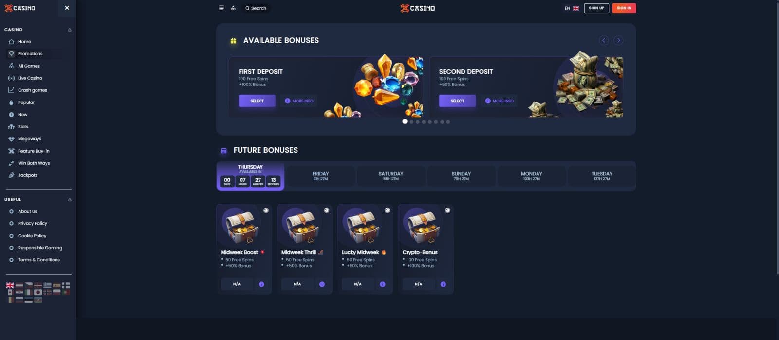 Zen Casino promotions page showing the welcome bonus offers and available promotions