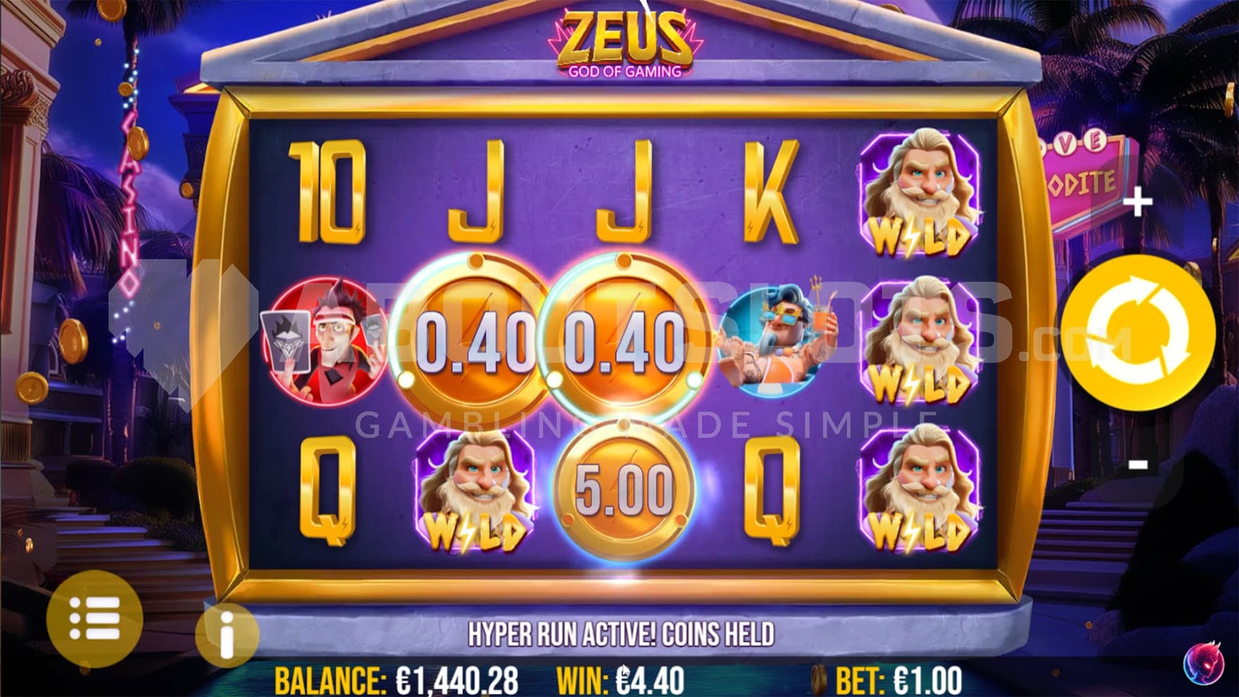 Hyper Run feature triggered in the base game, making some of the Coins stick to the grid for the next spin.