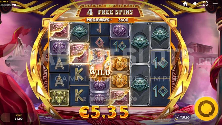 A win with a Wild Zeus on the third reel.