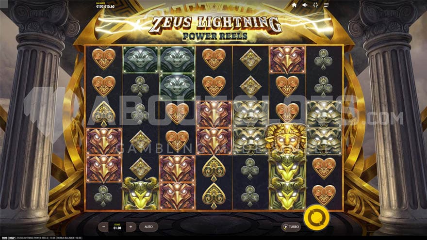 Base game showing a 7x6 grid with a mix of low and high-paying symbols.