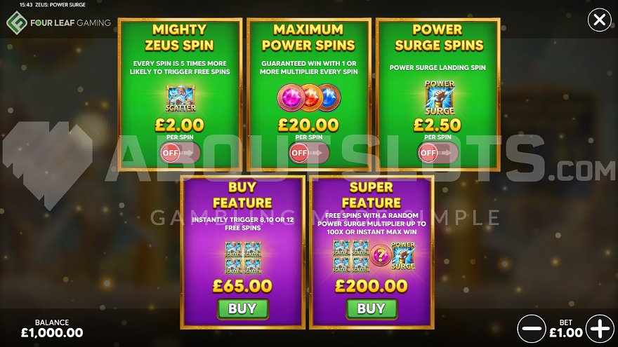 A menu offering several features for sale.