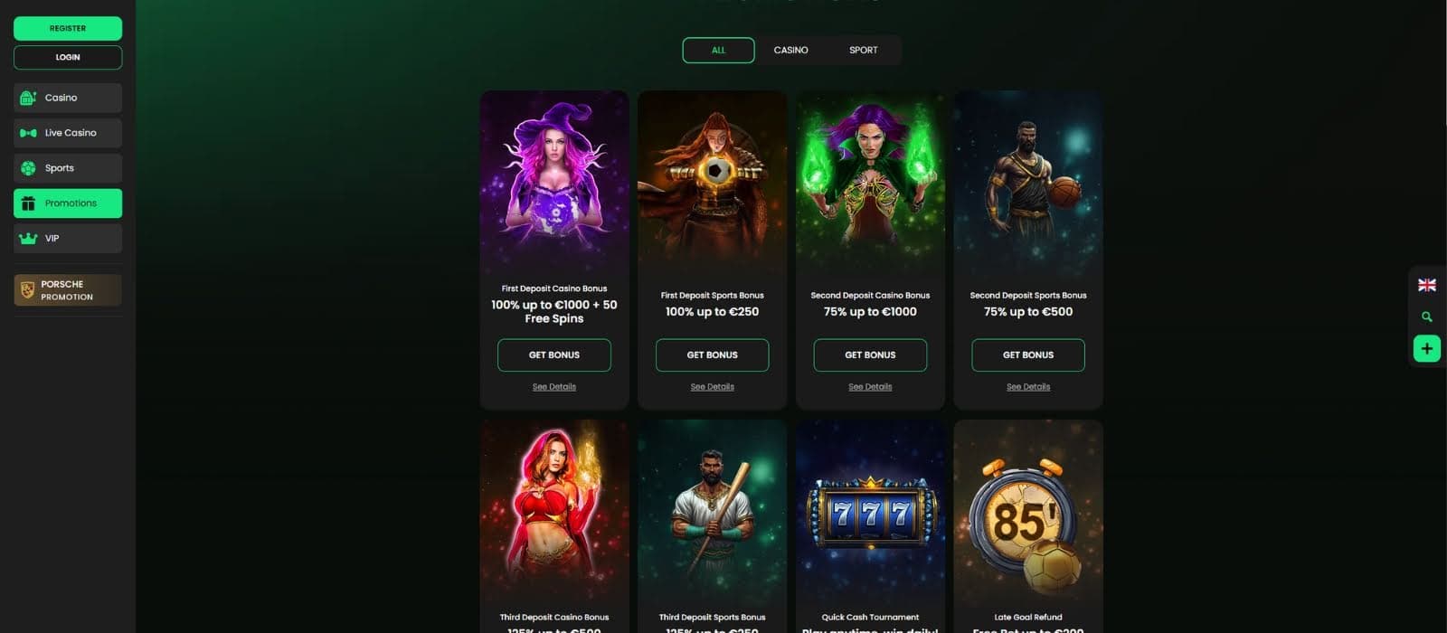 Zip Casino promotions page showing the available welcome bonuses, ongoing promotions, and tournaments.