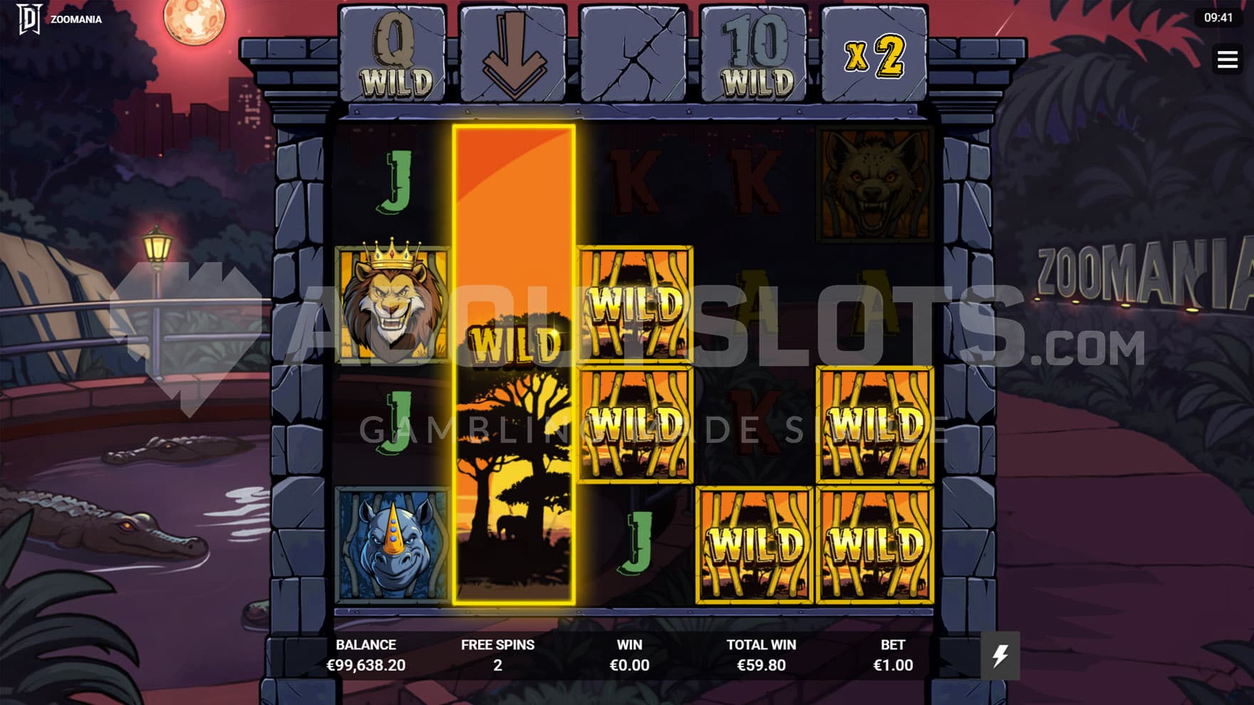 Feral Instinct Bonus in progress, showing a win being created with multiple Wilds.