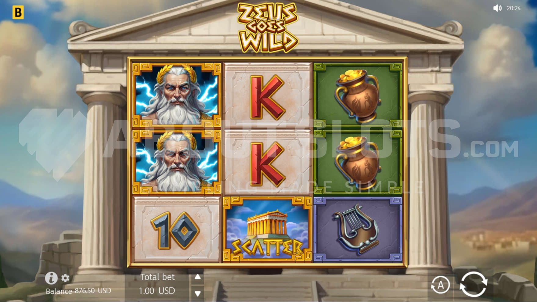 A casino slot with a Greek theme.